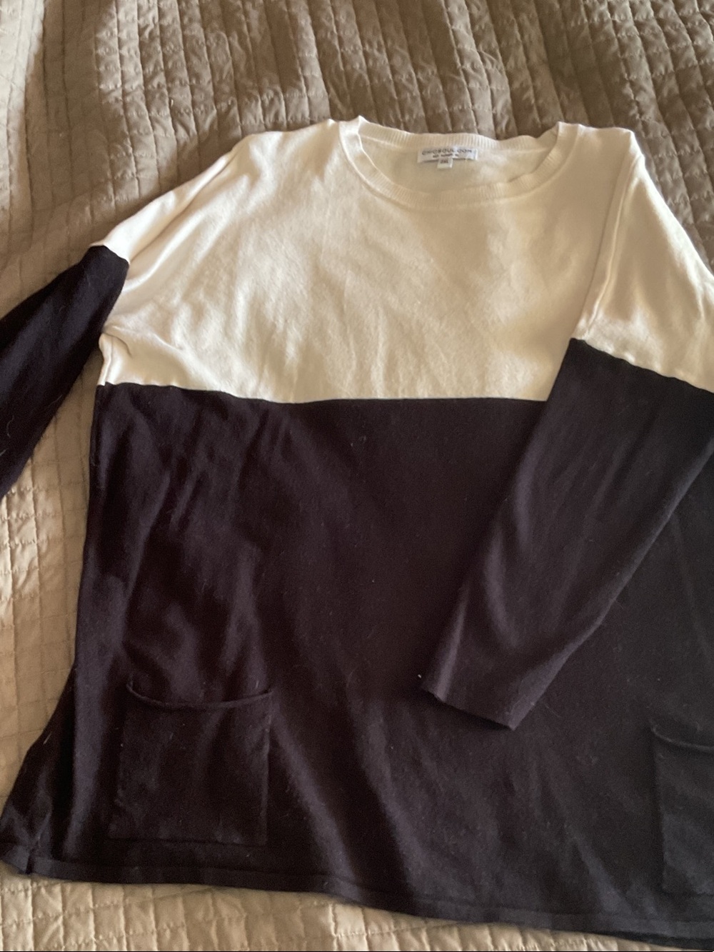 Two-Tone Black and White Crewneck Sweater